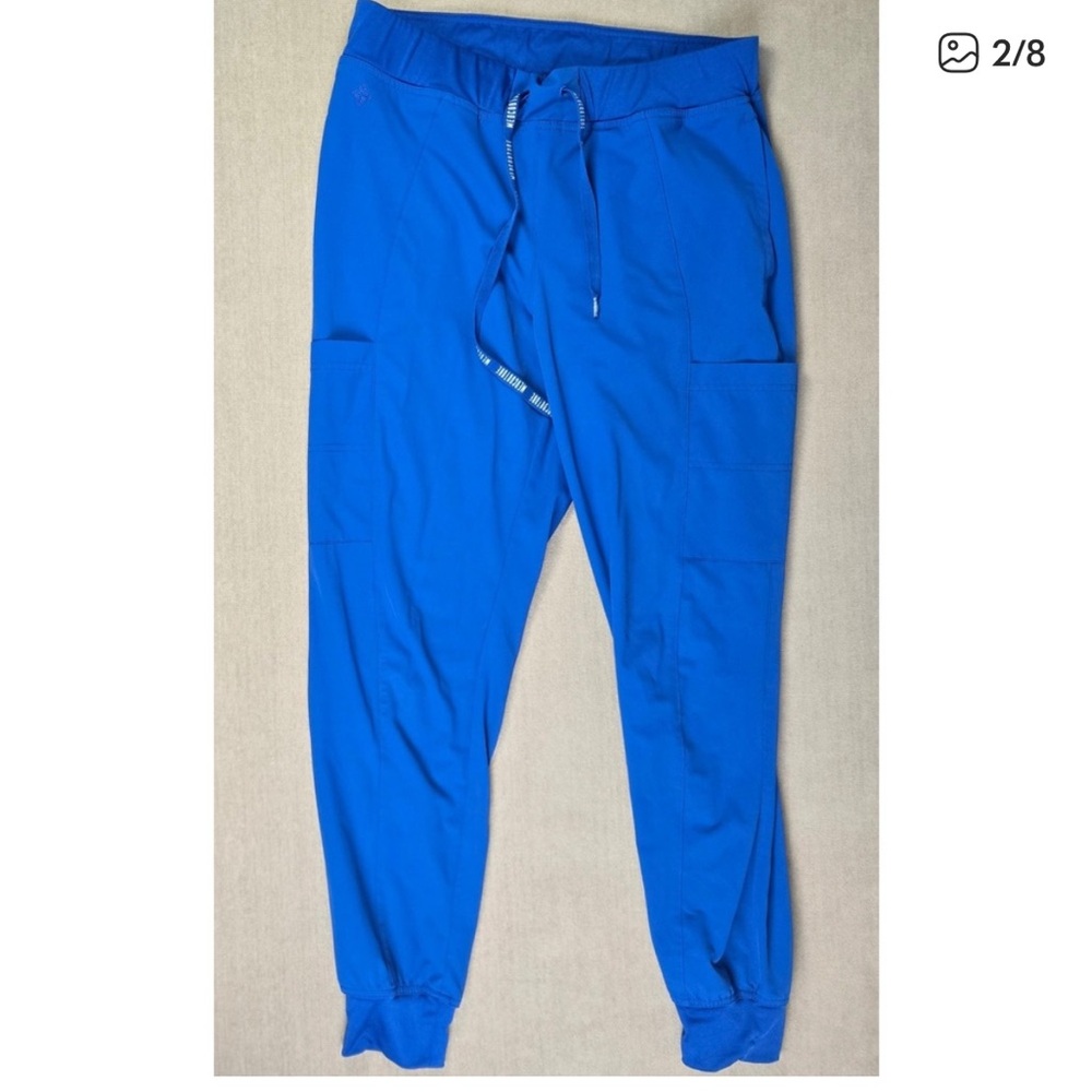 Med Couture Peaches Royal Blue Scrub Top and Pants Set - Picture 7 of 14
